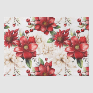 Christmas Flower Poinsettia Red Green Pattern Tissue Paper