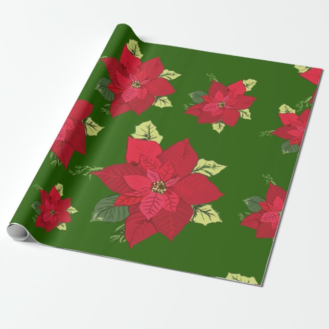 Christmas Flower Poinsettia Wrapping Paper (Unrolled)