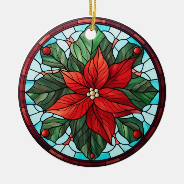 Christmas flower stained glass style ceramic tree decoration (Front)
