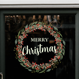 Christmas Flower Wreath Merry Christmas Window Cling