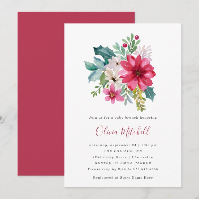 Christmas Flowers and Berries | Baby Brunch Invitation (Front/Back)