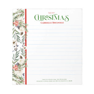 Christmas Flowers and evergreens border Notepad