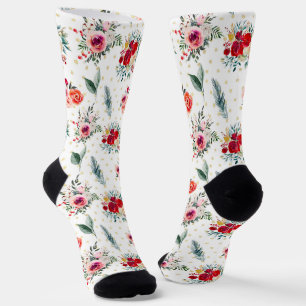 Christmas flowers and evergreens pattern socks