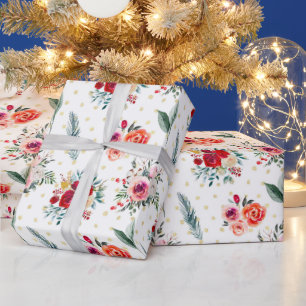 Christmas flowers and evergreens pattern wrapping paper
