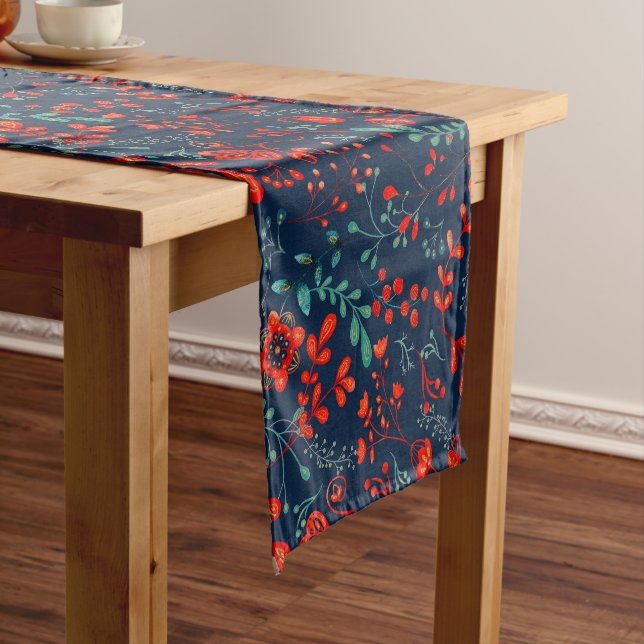 Christmas flowers and foliage pattern short table runner (In Situ)