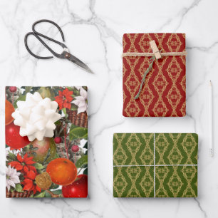 Christmas flowers and fruit wrapping paper sheet