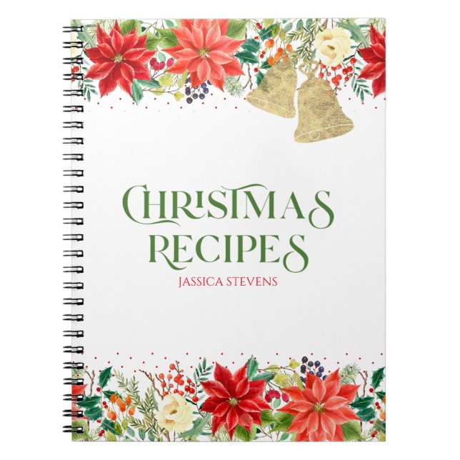 Christmas flowers and poinsettia borand typography notebook (Front)