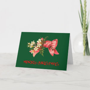 Christmas Flowers and Red Bow - Vintage Card