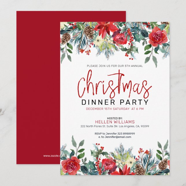 Christmas flowers and winter foliage frame invitation (Front/Back)