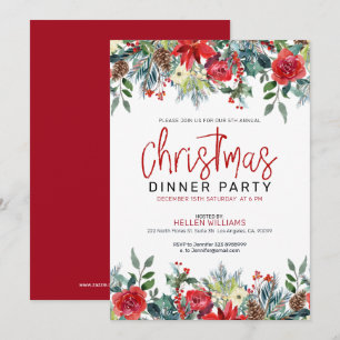 Christmas flowers and winter foliage frame invitation