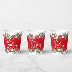 Christmas flowers border-Let it snow typography Paper Cups