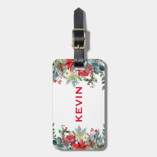 Christmas flowers border luggage tag