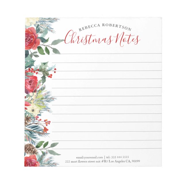 Christmas flowers border modern watercolors notepad (Front)