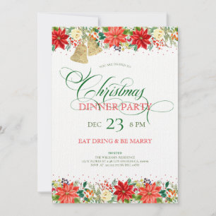 Christmas flowers border & typography Invitation