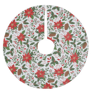 Christmas flowers brushed polyester tree skirt