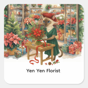 Christmas flowers by Cat Florist Square Sticker