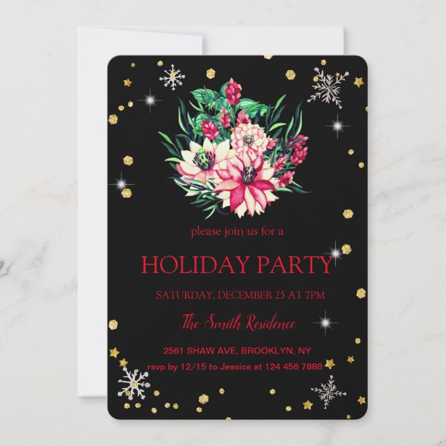 Christmas Flowers Diamonds cute Invitation (Front)
