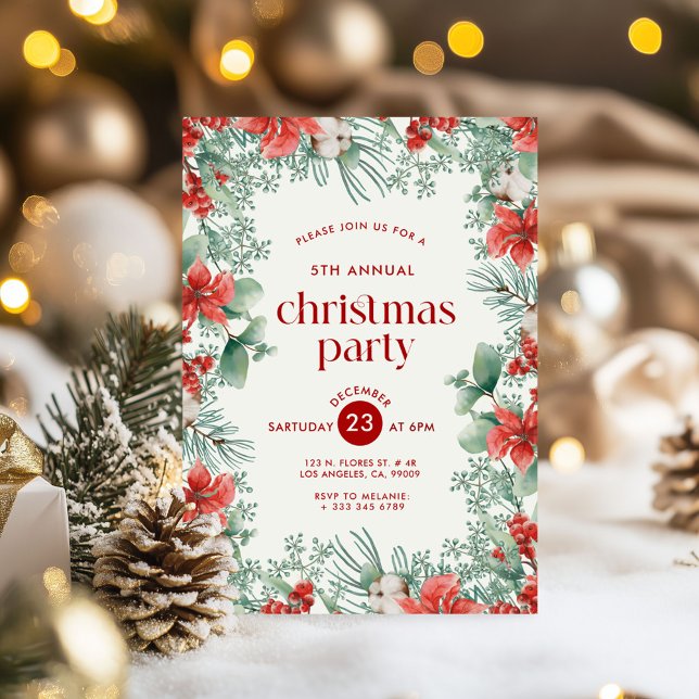 Christmas Flowers Frame Party Invitation (Creator Uploaded)