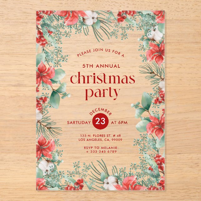 Christmas Flowers Frame Party Invitation (Front)