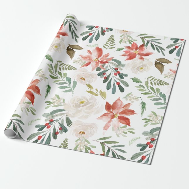 Christmas Flowers Pattern Wrapping Paper (Unrolled)
