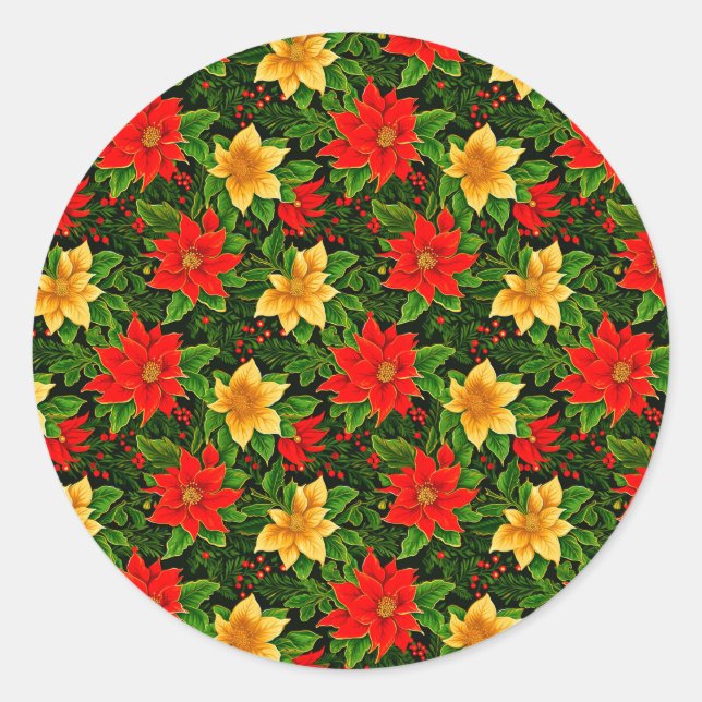 Christmas Flowers Seamless Pattern-69956  Classic Round Sticker (Front)
