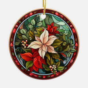 Christmas flowers  stained glass style ceramic tree decoration