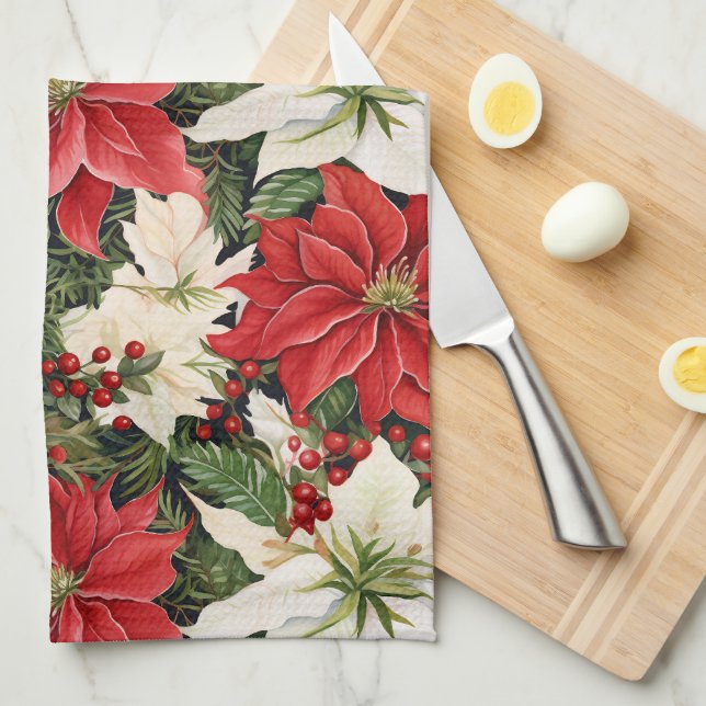 Christmas Flowers Tea Towel (Quarter Fold)