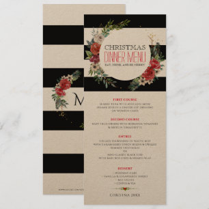 Christmas flowers wreath and stripes invitation