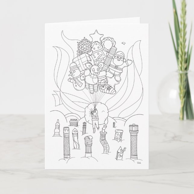 Christmas flying by balloon card (Front)