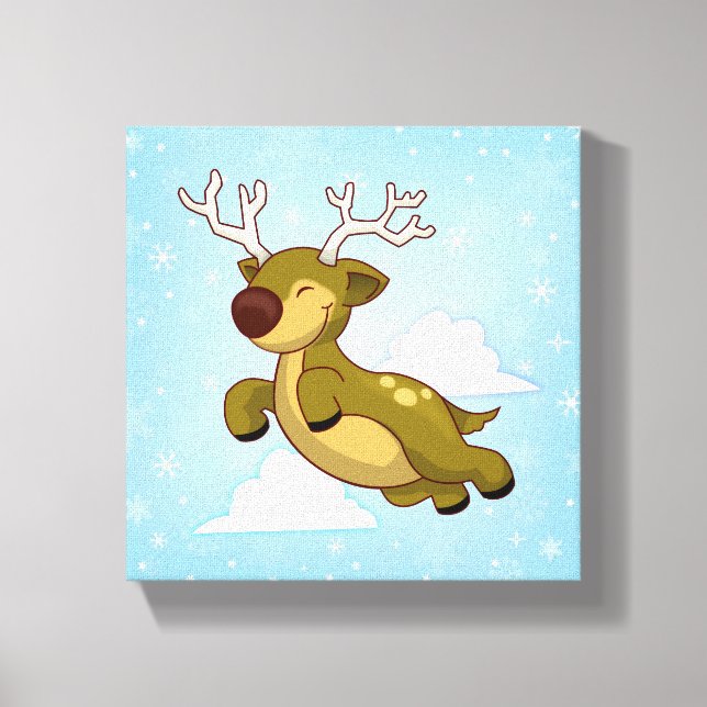 Christmas Flying Reindeer Canvas Print (Front)