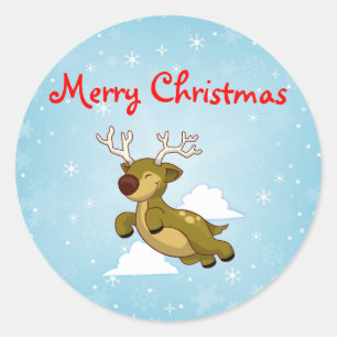 Christmas Flying Reindeer Classic Round Sticker