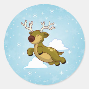 Christmas Flying Reindeer Classic Round Sticker