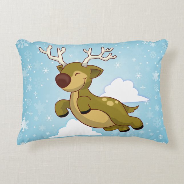 Christmas Flying Reindeer Decorative Cushion (Front)