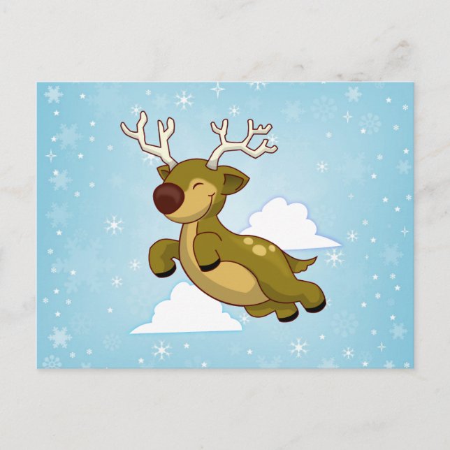 Christmas Flying Reindeer Holiday Postcard (Front)