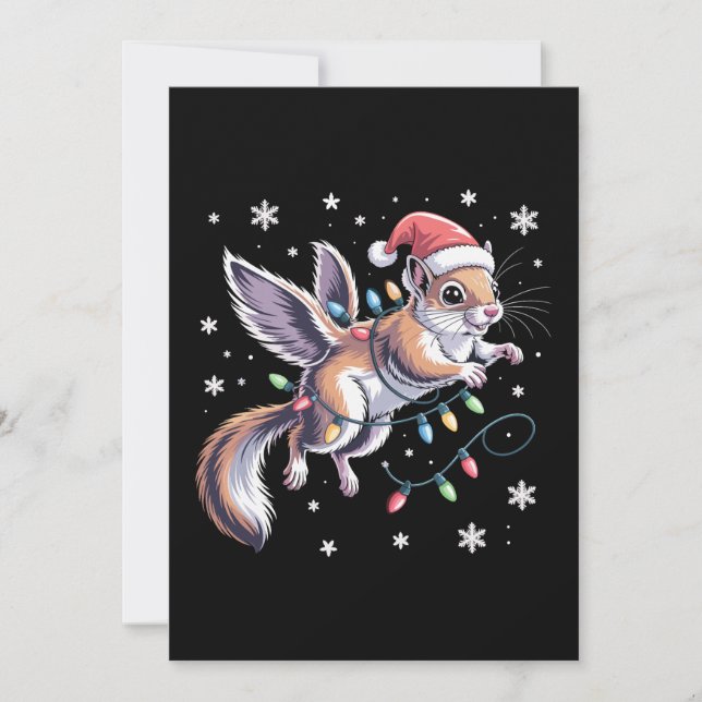 Christmas Flying Squirrel Santa Hat Lights Xmas Invitation (Front)