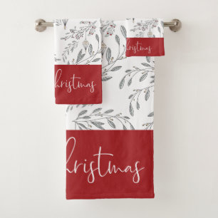Christmas Foliage and Berries Bath Towel Set
