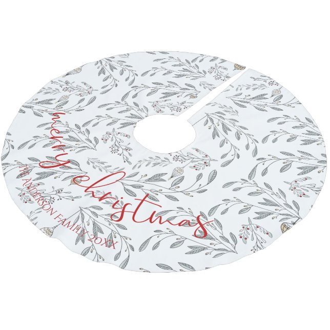 Christmas Foliage and Berries Brushed Polyester Tree Skirt (Angled)