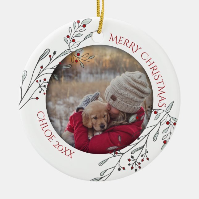 Christmas Foliage and Berries Ceramic Tree Decoration (Front)