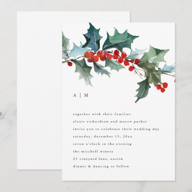 Christmas Foliage and Berries | Holiday Wedding Invitation (Front/Back)