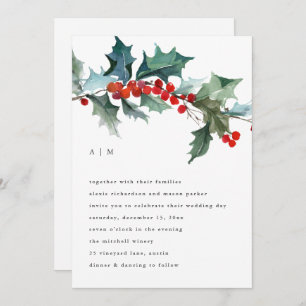 Christmas Foliage and Berries   Holiday Wedding Invitation