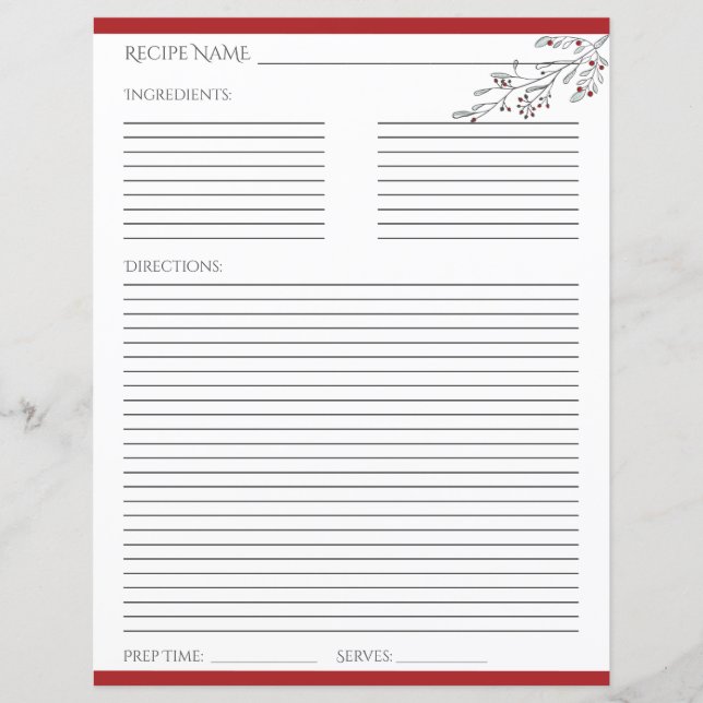 Christmas Foliage and Berries Recipe Card (Front)
