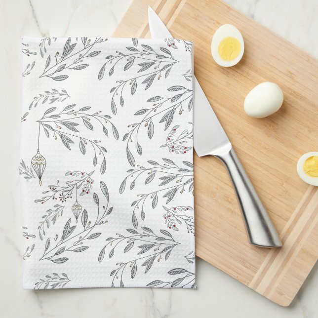 Christmas Foliage and Berries Tea Towel (Quarter Fold)