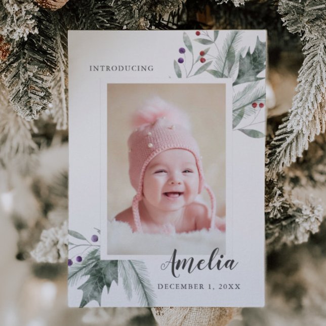 Christmas Foliage Baby Photo Birth Announcement (Creator Uploaded)