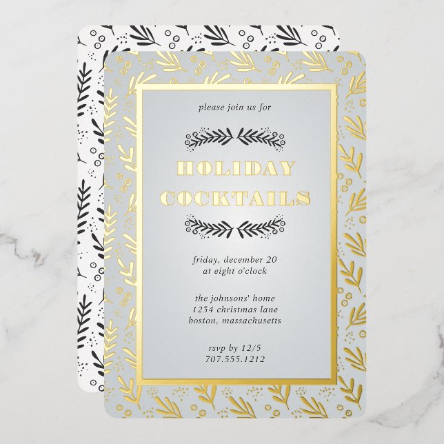 Christmas Foliage Berry Garden | Foil Invitation (Front/Back)