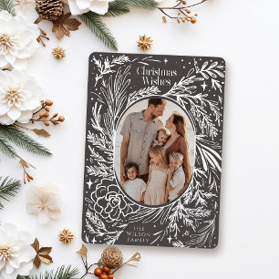Christmas Foliage Dark Grey Foil Holiday Card