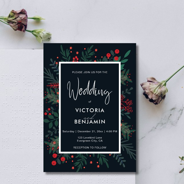 Christmas Foliage Elegant Floral Dark Wedding Invitation (Christmas Foliage Elegant Floral Dark Wedding Invitation)