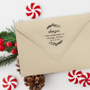 Christmas Foliage Family Script Return Address Self-inking Stamp