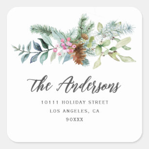 christmas foliage holiday address square sticker