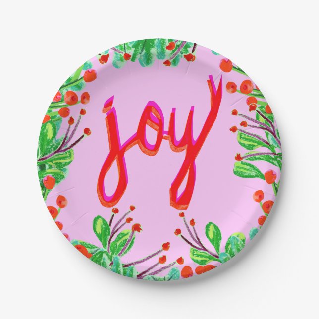 Christmas Foliage - Joy Paper Plate (Front)