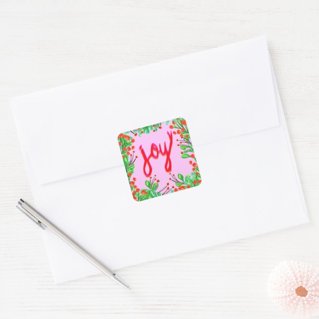 Christmas Foliage - Joy Square Sticker (Envelope)
